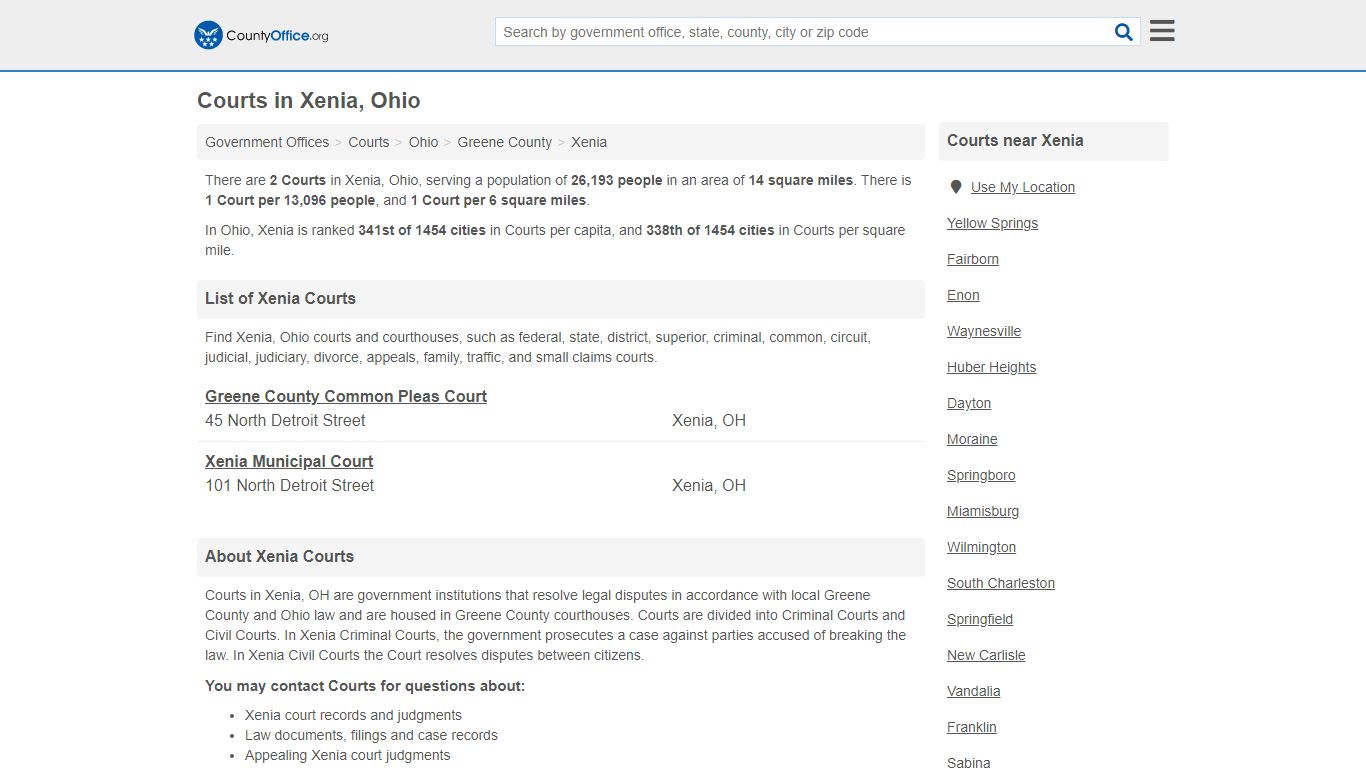 Courts - Xenia, OH (Court Records & Calendars)